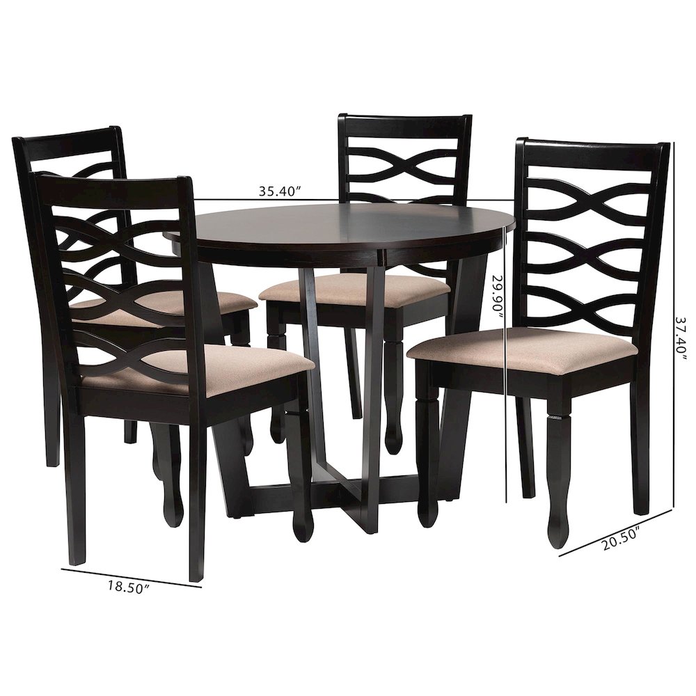 Leda Modern Sand Fabric and Dark Brown Finished Wood 5-Piece Dining Set