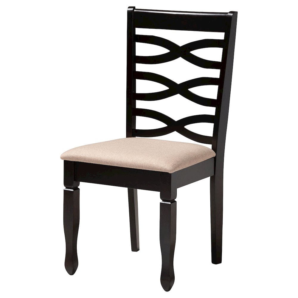 Leda Modern Sand Fabric and Dark Brown Finished Wood 5-Piece Dining Set