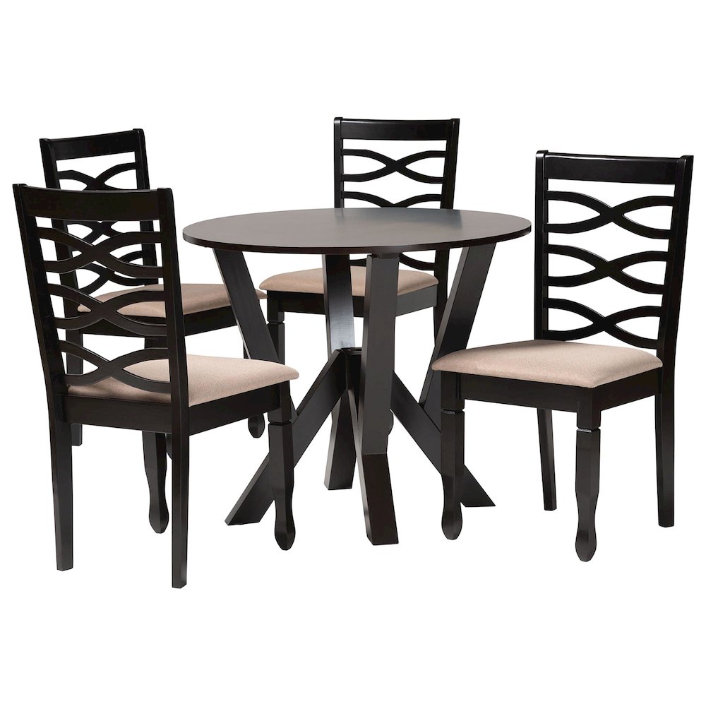 Ariane Modern Sand Fabric and Dark Brown Finished Wood 5-Piece Dining Set