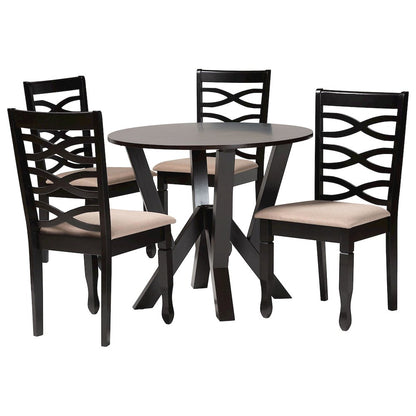 Ariane Modern Sand Fabric and Dark Brown Finished Wood 5-Piece Dining Set