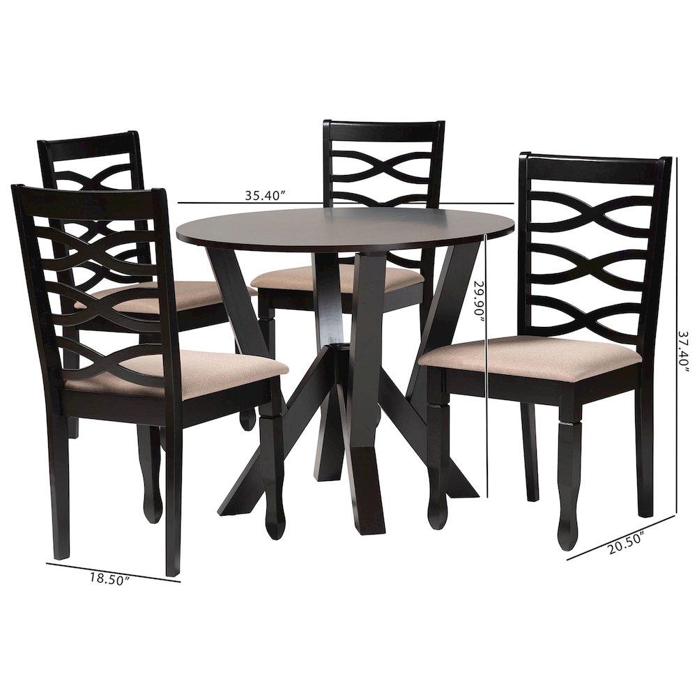 Ariane Modern Sand Fabric and Dark Brown Finished Wood 5-Piece Dining Set
