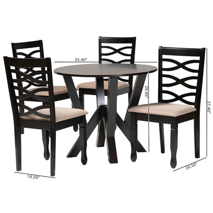 Ariane Modern Sand Fabric and Dark Brown Finished Wood 5-Piece Dining Set
