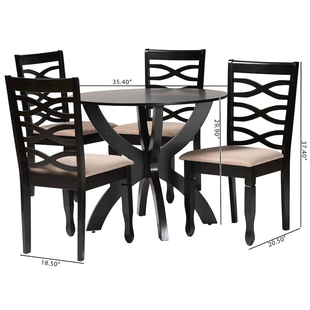 Aspen Modern Sand Fabric and Dark Brown Finished Wood 5-Piece Dining Set