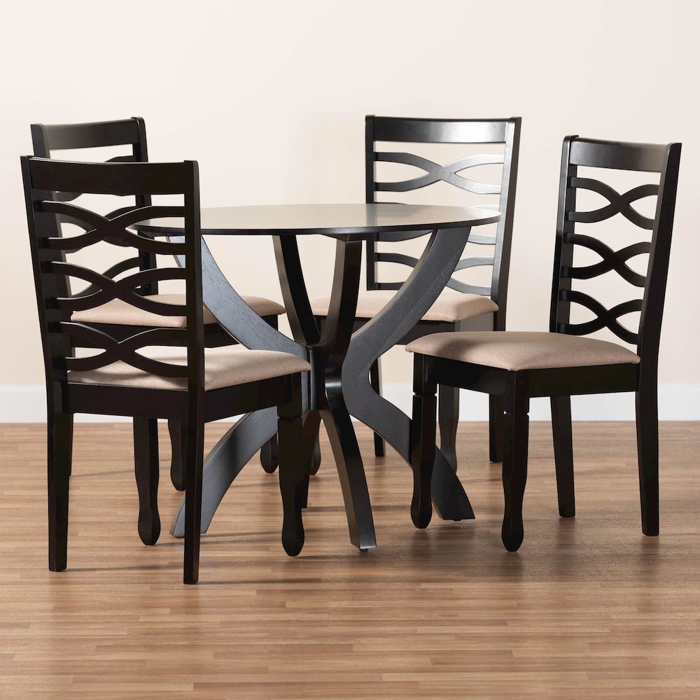 Aspen Modern Sand Fabric and Dark Brown Finished Wood 5-Piece Dining Set