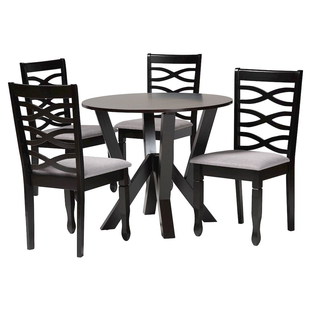 Ariane Modern Grey Fabric and Dark Brown Finished Wood 5-Piece Dining Set