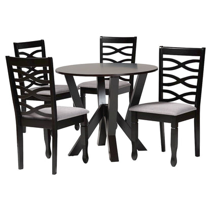 Ariane Modern Grey Fabric and Dark Brown Finished Wood 5-Piece Dining Set