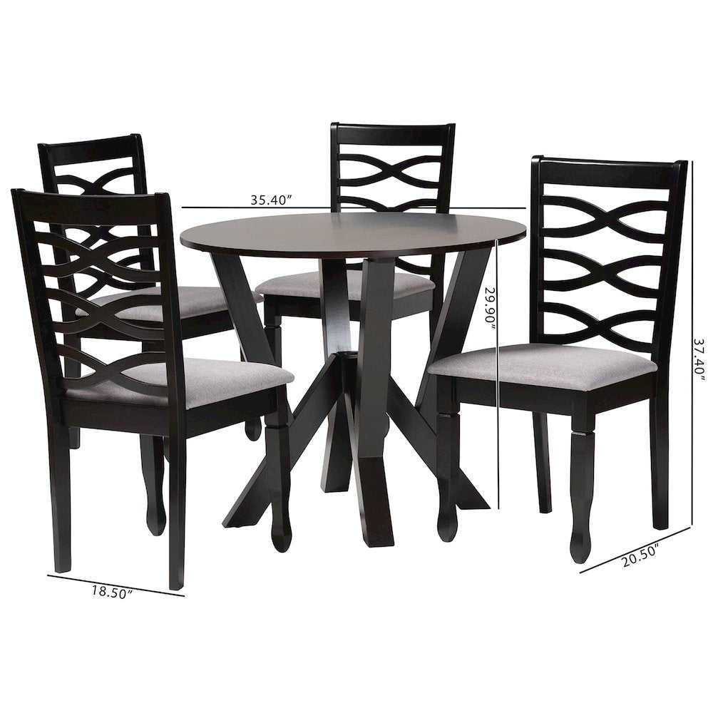 Ariane Modern Grey Fabric and Dark Brown Finished Wood 5-Piece Dining Set
