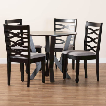 Ariane Modern Grey Fabric and Dark Brown Finished Wood 5-Piece Dining Set