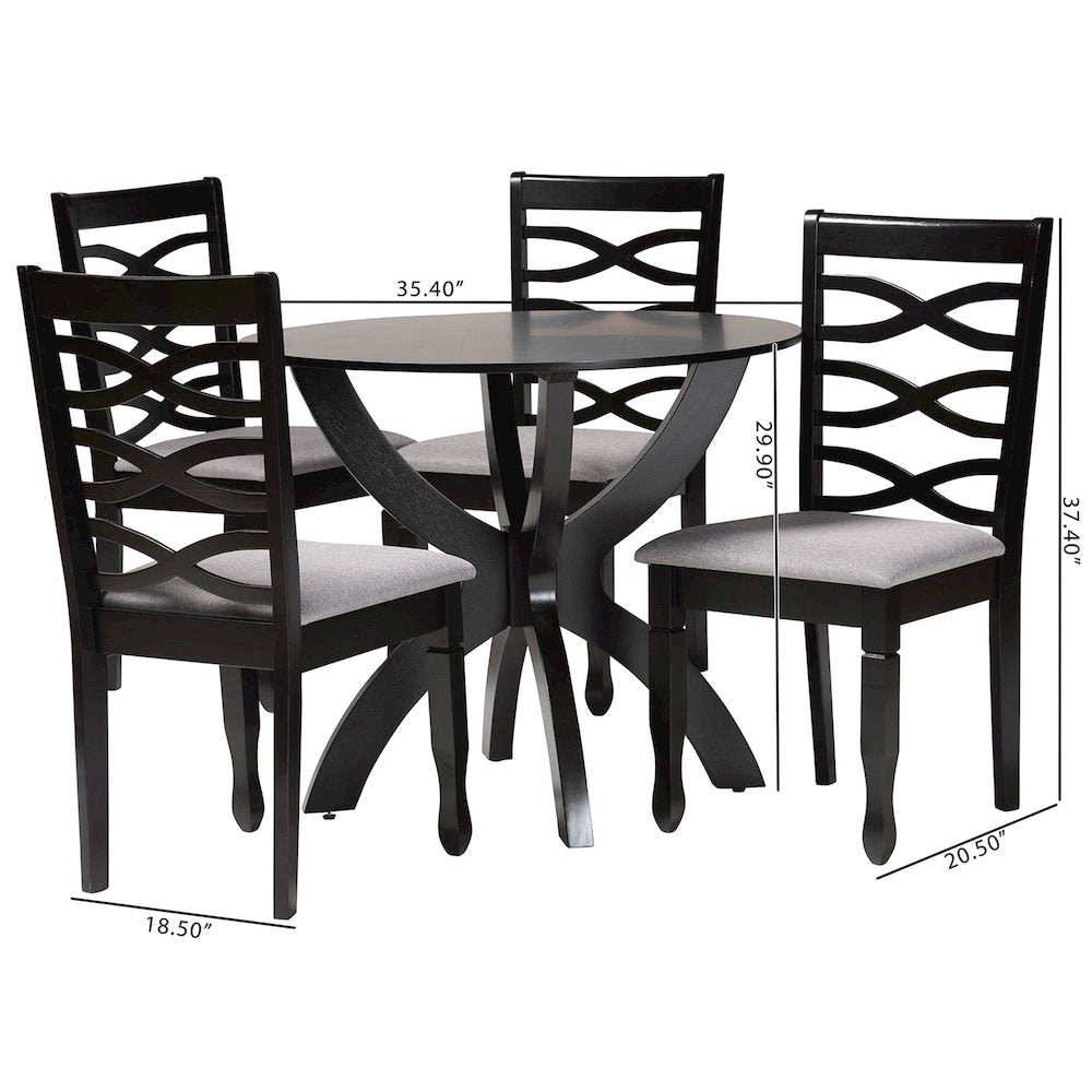 Aspen Modern Grey Fabric and Dark Brown Finished Wood 5-Piece Dining Set