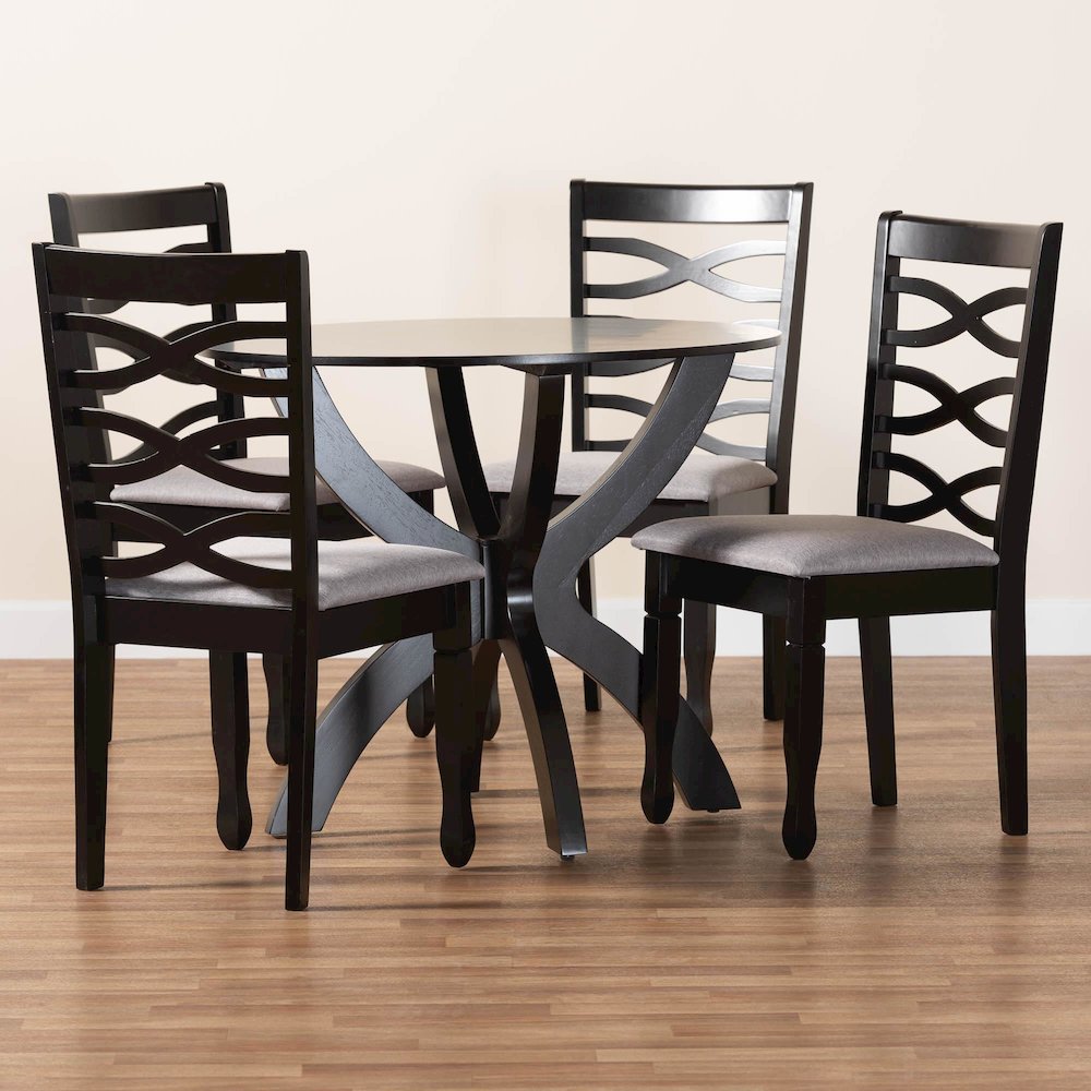 Aspen Modern Grey Fabric and Dark Brown Finished Wood 5-Piece Dining Set