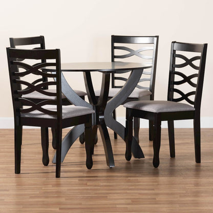 Aspen Modern Grey Fabric and Dark Brown Finished Wood 5-Piece Dining Set