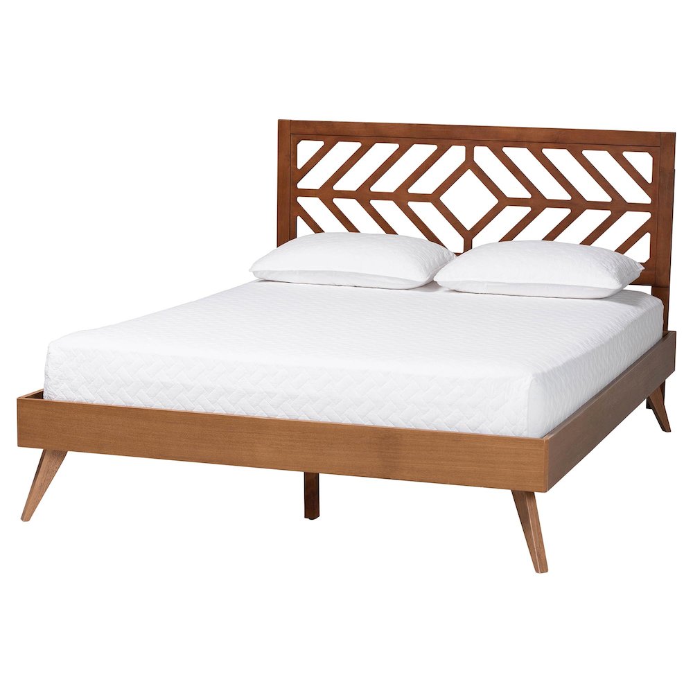 Chinedu Platform Bed - Mid-Century Modern Bed with Cutout Headboard, Queen