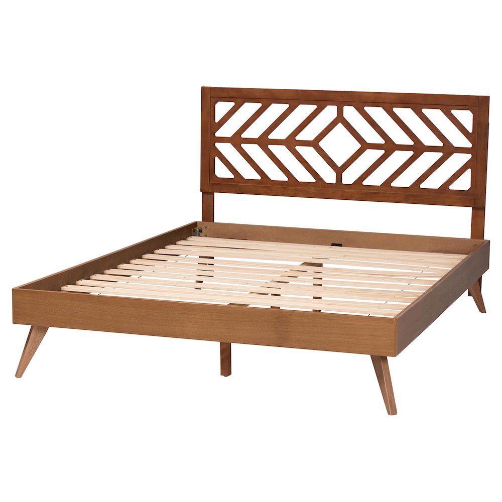 Chinedu Platform Bed - Mid-Century Modern Bed with Cutout Headboard, Queen