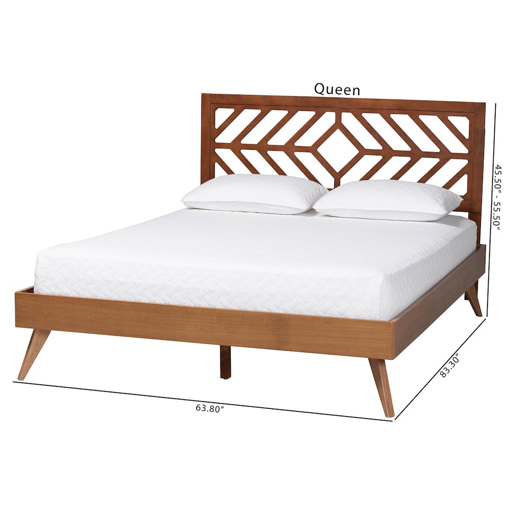 Chinedu Platform Bed - Mid-Century Modern Bed with Cutout Headboard, Queen