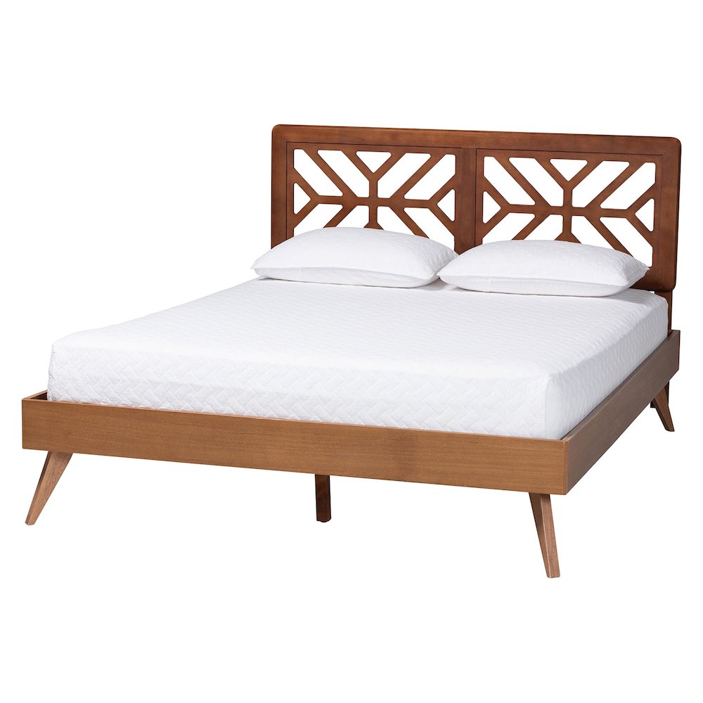 Kirabo Platform Bed - Mid-Century Modern Bed with Cutout Headboard, Queen