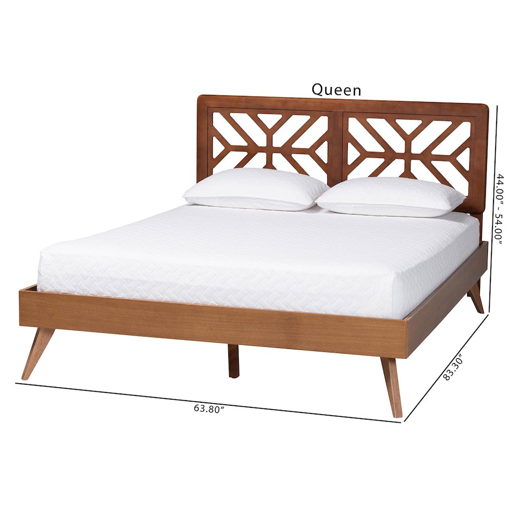 Kirabo Platform Bed - Mid-Century Modern Bed with Cutout Headboard, Queen