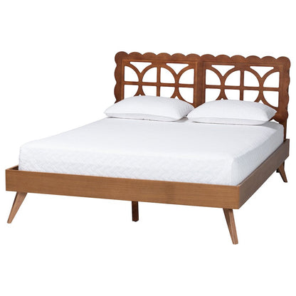Shukura Platform Bed - Mid-Century Modern Bed with Lasercut Headboard, Queen