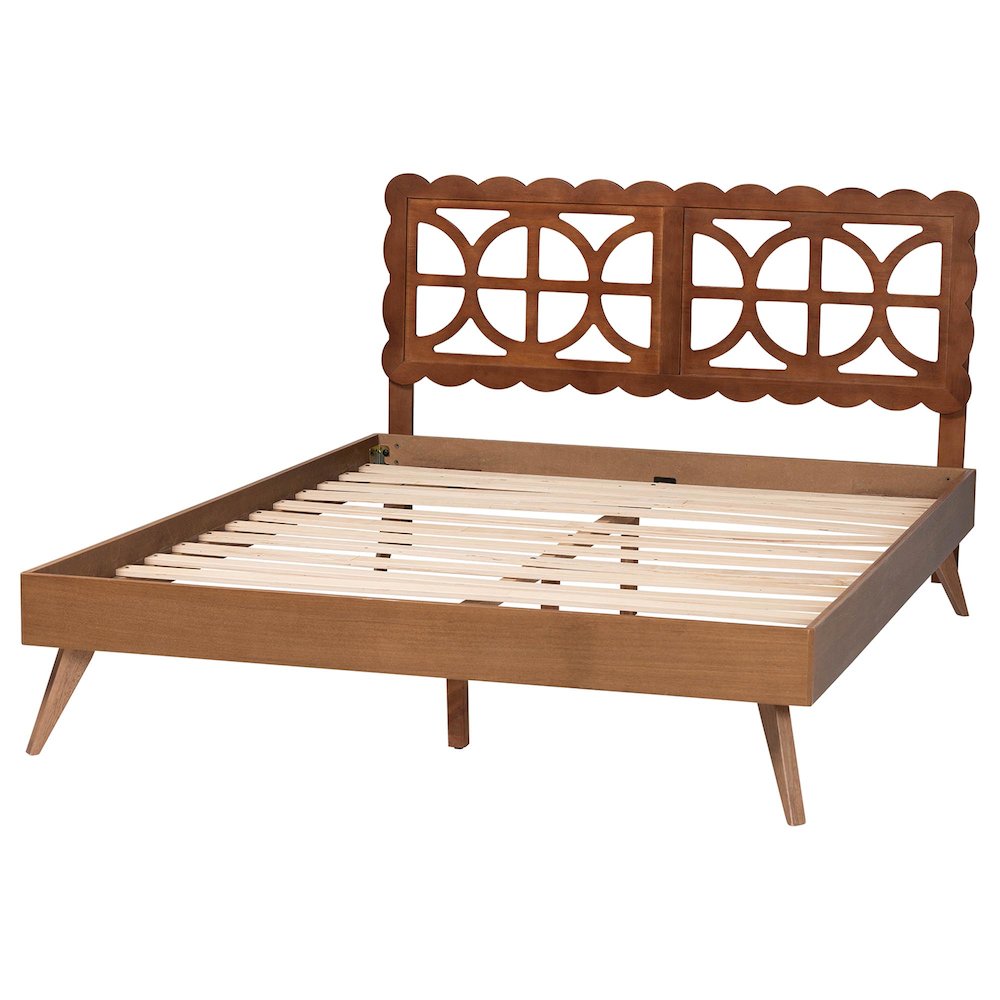 Shukura Platform Bed - Mid-Century Modern Bed with Lasercut Headboard, Queen