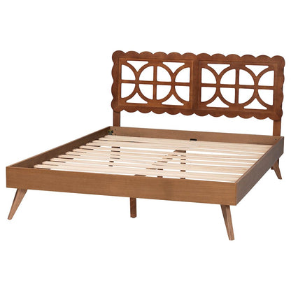 Shukura Platform Bed - Mid-Century Modern Bed with Lasercut Headboard, Queen