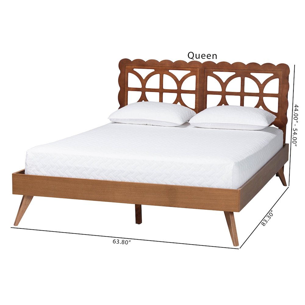 Shukura Platform Bed - Mid-Century Modern Bed with Lasercut Headboard, Queen