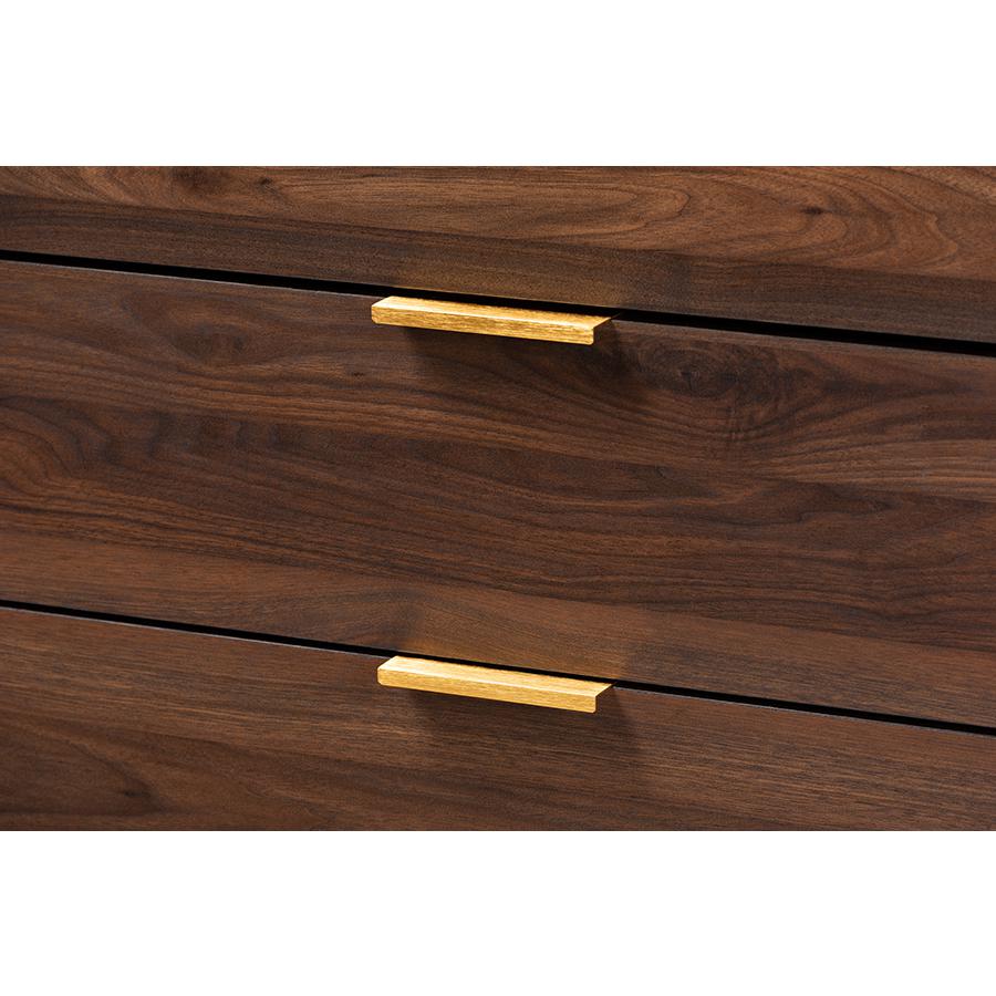 Baxton Studio Lena Mid-Century Modern Walnut Brown Finished 5-Drawer Wood Chest