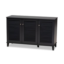 Dark Grey shoe storage cabinet with 8 shelves and engineered wood construction