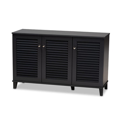 Dark Grey shoe storage cabinet with 8 shelves and engineered wood construction