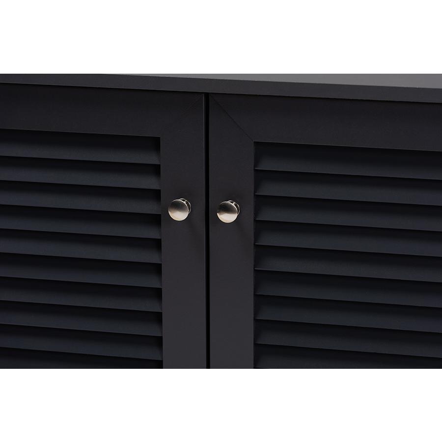 Dark Grey shoe storage cabinet with 8 shelves and engineered wood construction