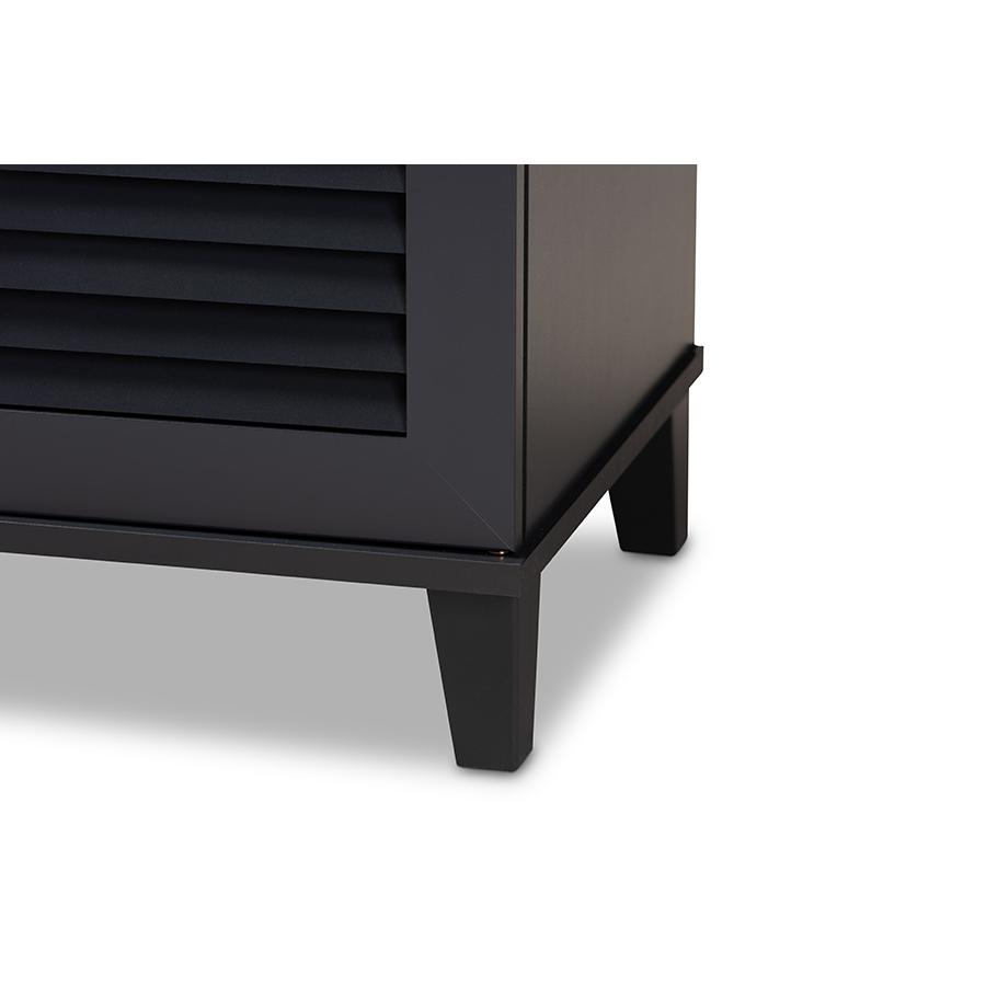 Dark Grey shoe storage cabinet with 8 shelves and engineered wood construction