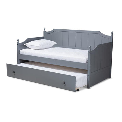 Grey finish wood twin size daybed with trundle, rustic style, sturdy frame