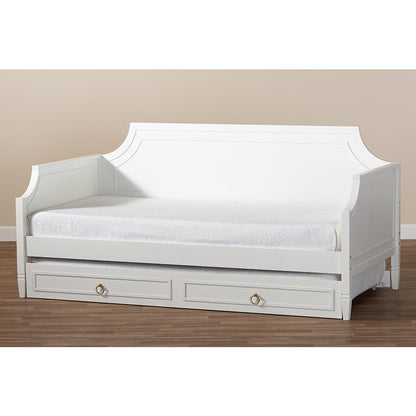 Traditional White Twin Daybed with Trundle, Pinewood Frame, Stylish Design
