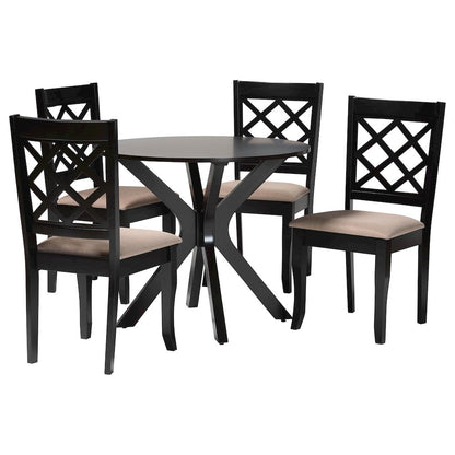 Jana Modern Sand Fabric and Espresso Brown Wood 5-Piece Dining Set