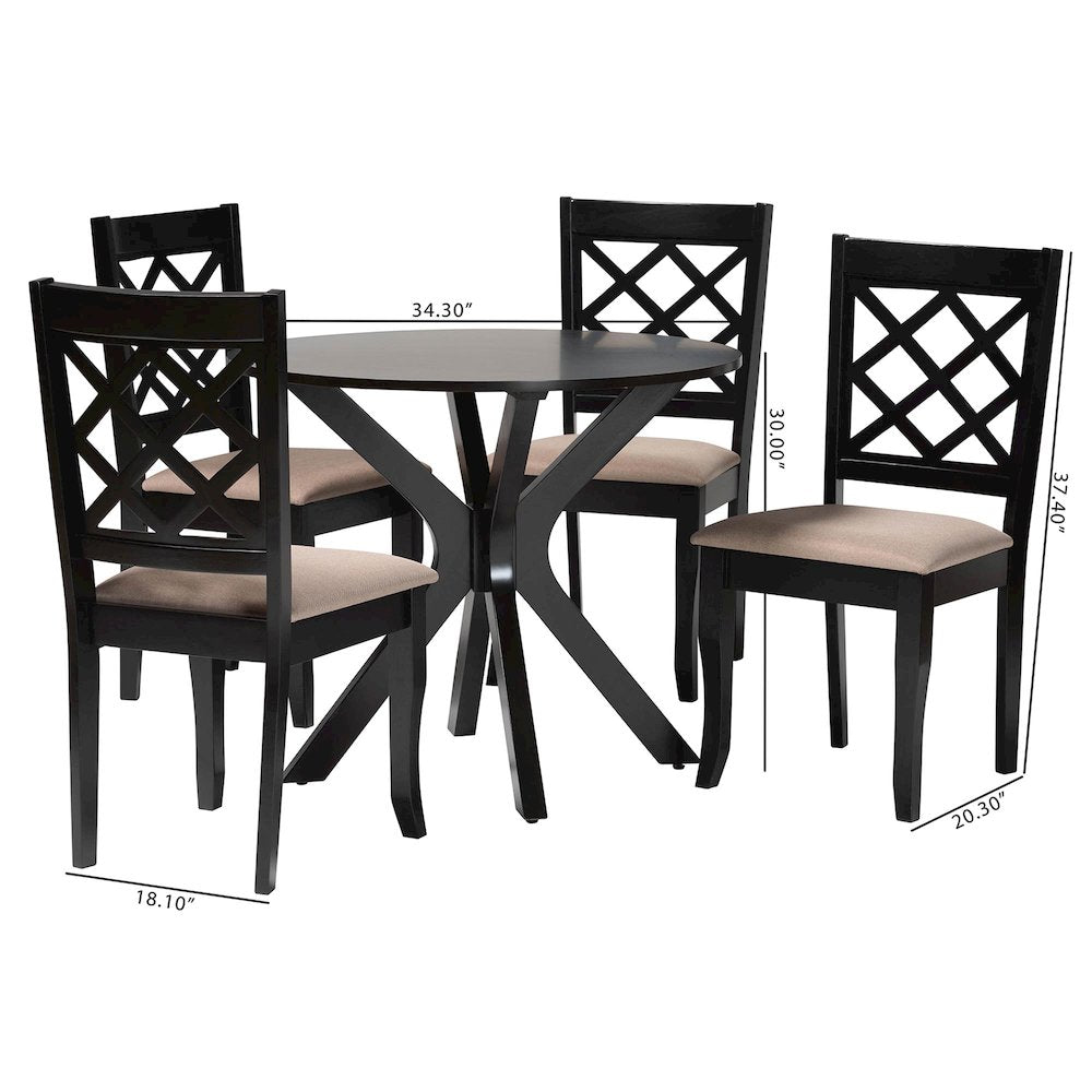 Jana Modern Sand Fabric and Espresso Brown Wood 5-Piece Dining Set