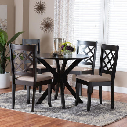 Jana Modern Sand Fabric and Espresso Brown Wood 5-Piece Dining Set