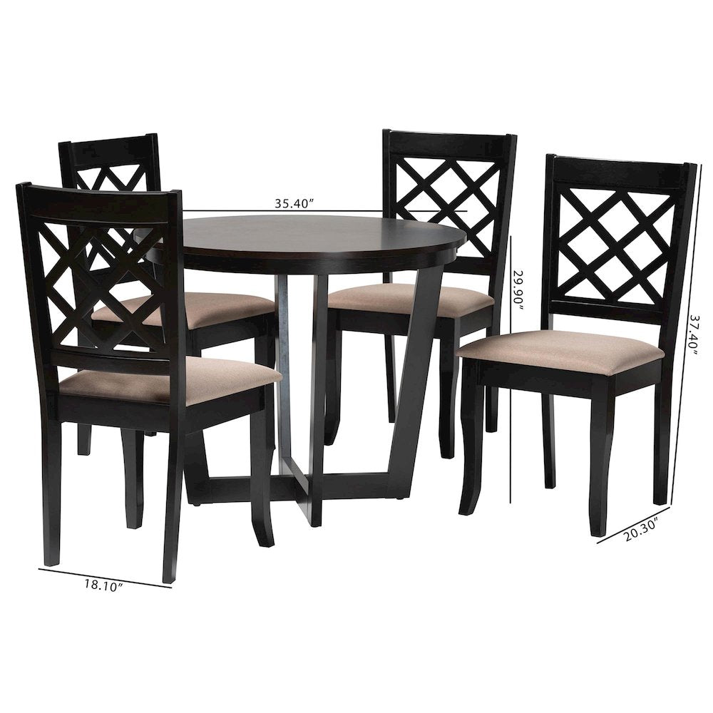 Selby Modern Sand Fabric and Dark Brown Wood 5-Piece Dining Set