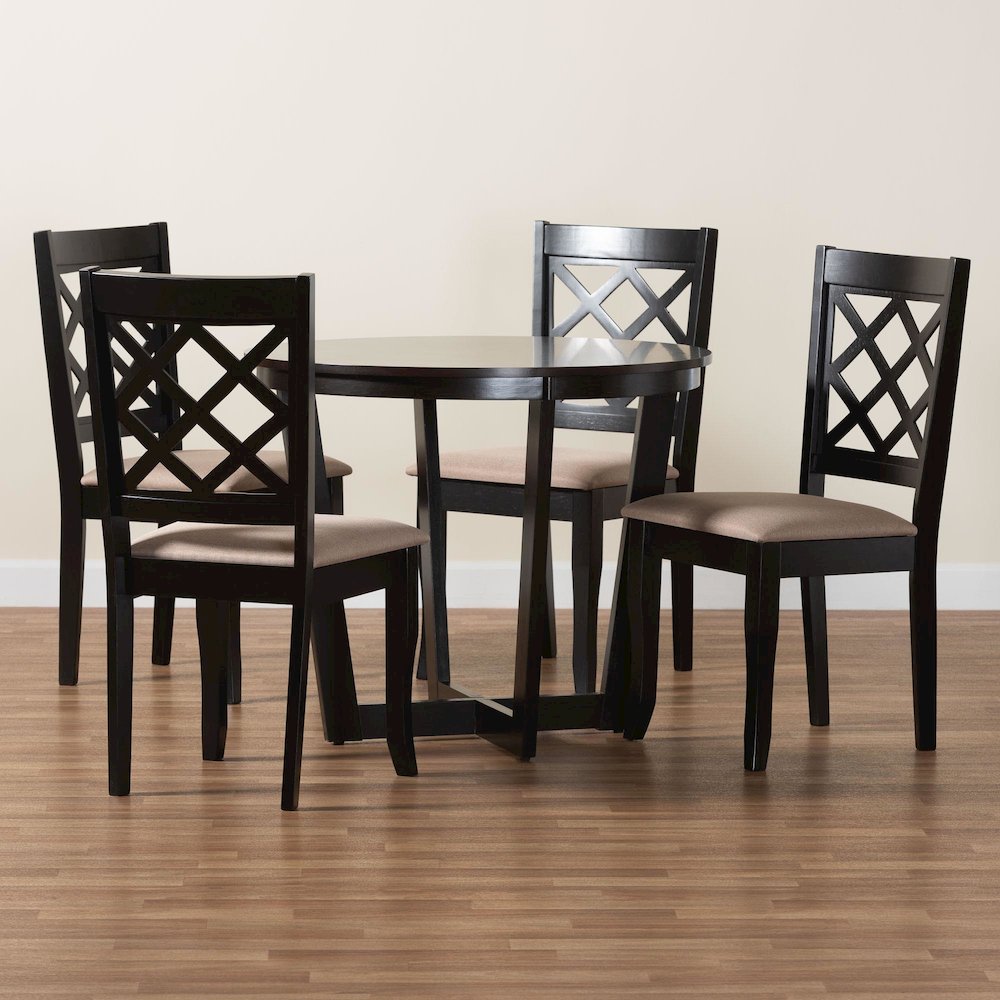 Selby Modern Sand Fabric and Dark Brown Wood 5-Piece Dining Set