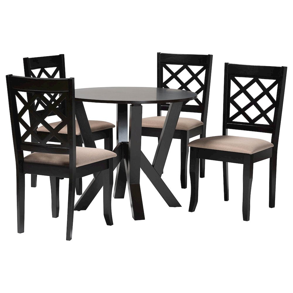 Adina Modern Sand Fabric and Dark Brown Wood 5-Piece Dining Set