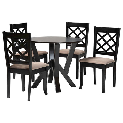 Adina Modern Sand Fabric and Dark Brown Wood 5-Piece Dining Set