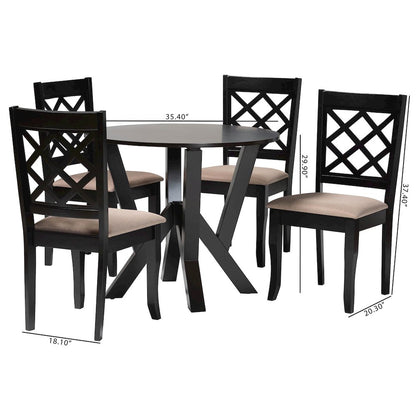 Adina Modern Sand Fabric and Dark Brown Wood 5-Piece Dining Set