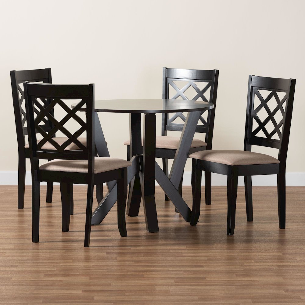 Adina Modern Sand Fabric and Dark Brown Wood 5-Piece Dining Set