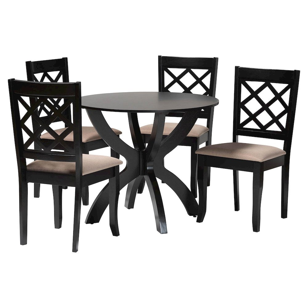 Savina Modern Sand Fabric and Dark Brown Wood 5-Piece Dining Set