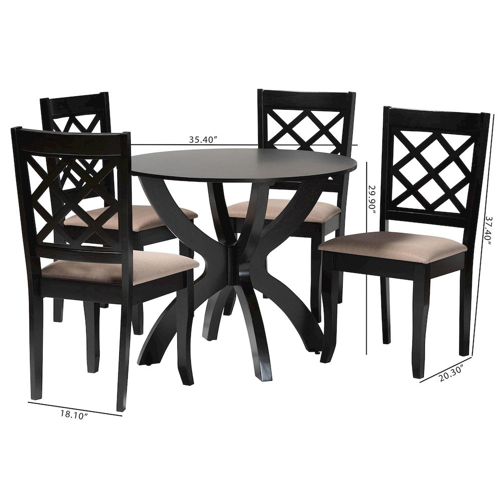 Savina Modern Sand Fabric and Dark Brown Wood 5-Piece Dining Set