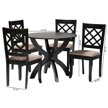 Savina Modern Sand Fabric and Dark Brown Wood 5-Piece Dining Set