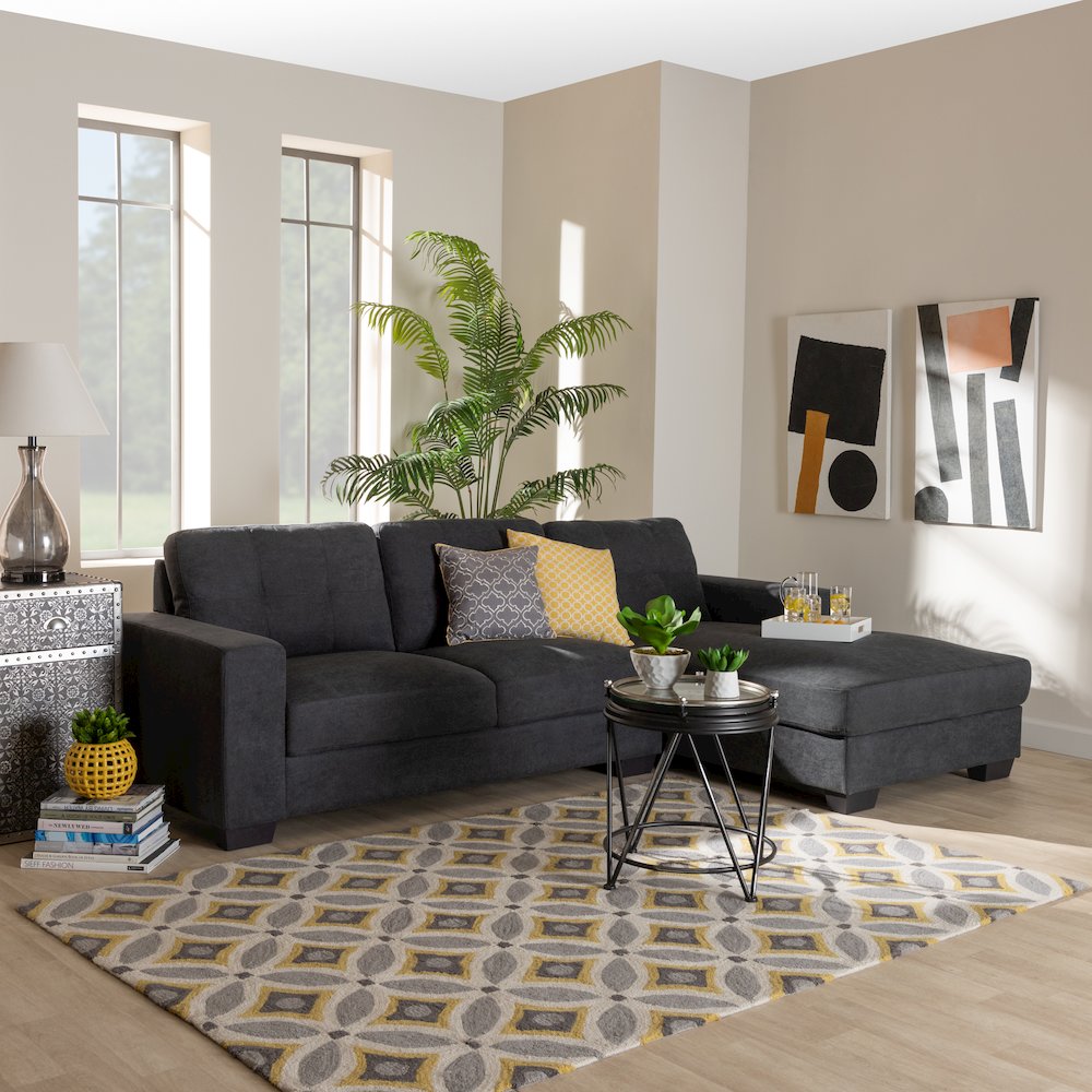 Dark Grey Fabric Upholstered Sectional Sofa with Right Facing Chaise