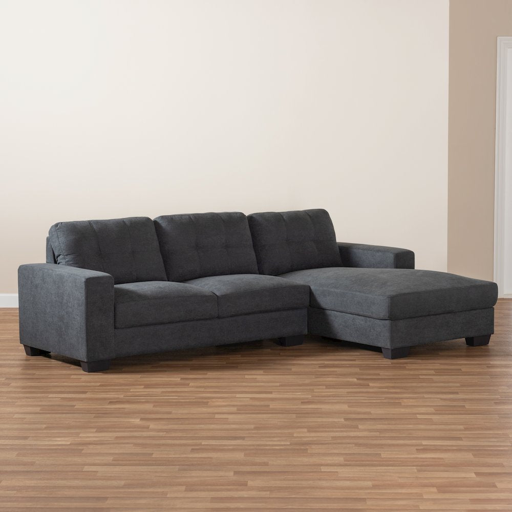Dark Grey Fabric Upholstered Sectional Sofa with Right Facing Chaise