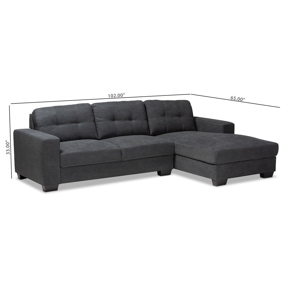 Dark Grey Fabric Upholstered Sectional Sofa with Right Facing Chaise