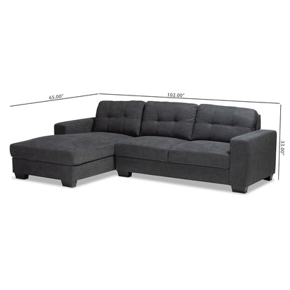 Dark Grey Fabric Upholstered Sectional Sofa with Left Facing Chaise