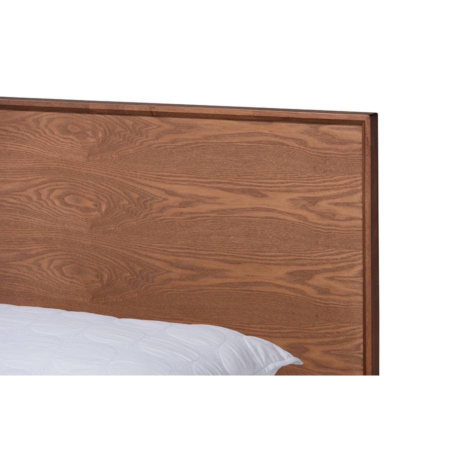 Mid-Century Full Size Platform Bed with Walnut Finish and Rubberwood Frame