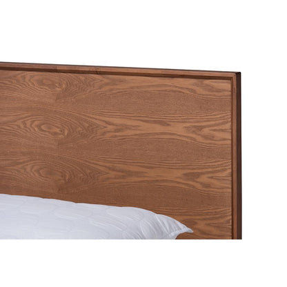Mid-Century Full Size Platform Bed with Walnut Finish and Rubberwood Frame