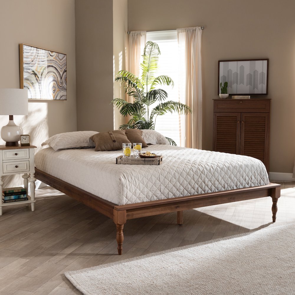 Romy Vintage French Inspired Ash Wanut Finished Queen Size Wood Bed Frame